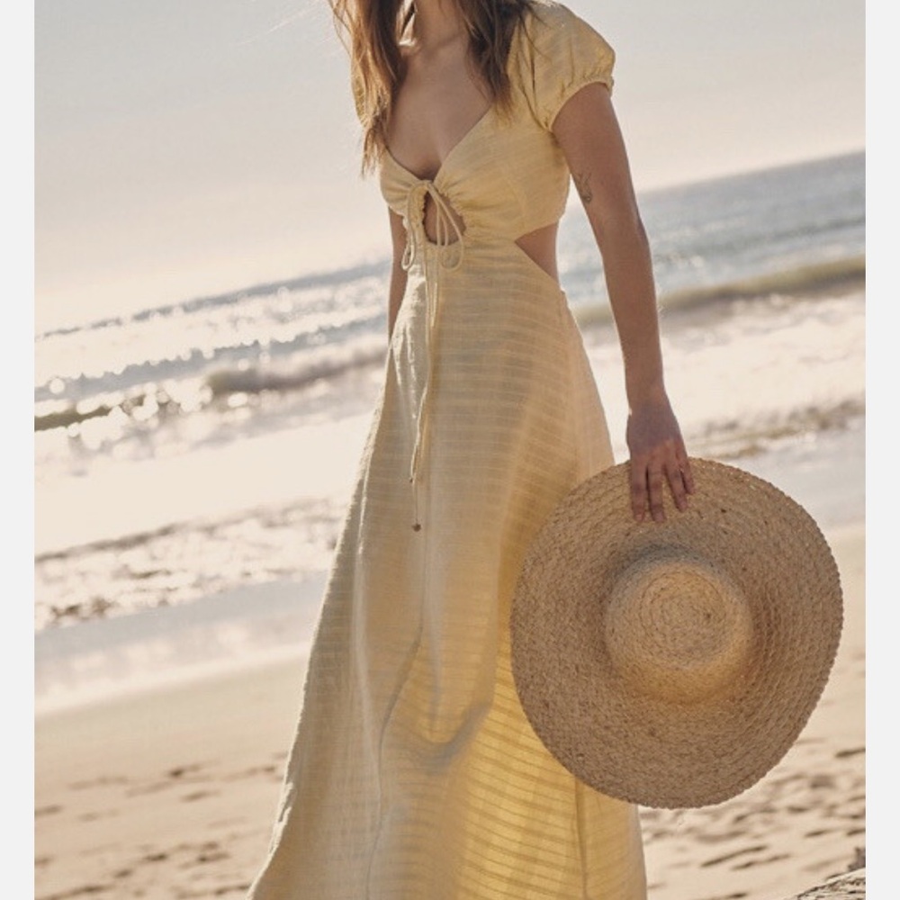 Free People Endless Summer Extra Dose Midi Dress in Pampas Butter Yellow